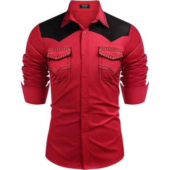 Men's Western Cowboy Shirt Red - Picture 1 of 5